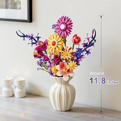 Flowers Bouquet Building Set Gift for Valentine's Day for Her Faker Flower Compatible with Lego Flowers Botanical Collection for Adults Women Girl Wife Home Office Shelf or Room Decor
