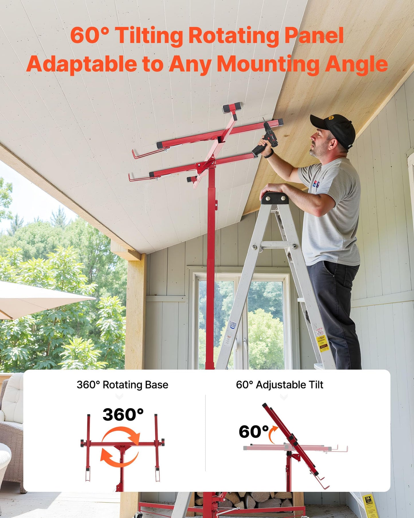 VEVOR 11ft Drywall Lift, Heavy-Duty 150 lbs Sheetrock Hoist with Adjustable Telescoping Arm, Lockable Wheels, Drywall Lifter Panel Jack Hoist Tools Ideal for Ceiling & Wall Installation (Red)