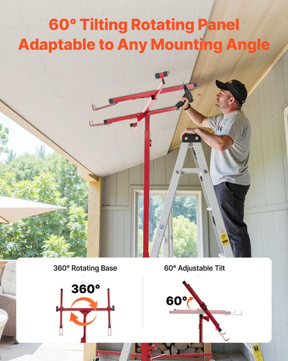 VEVOR 11ft Drywall Lift, Heavy-Duty 150 lbs Sheetrock Hoist with Adjustable Telescoping Arm, Lockable Wheels, Drywall Lifter Panel Jack Hoist Tools Ideal for Ceiling & Wall Installation (Red)
