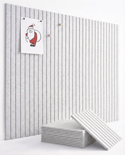 VIVELDA Felt Bulletin Board Tiles 48"x36" - 12-Pack Cork Board Alternative, Oeko-TEX Certified, NRC 0.95 Acoustic Wall Panels, Damage-Free Adhesive, Slatted Design, Home Office & Classroom (Marble)