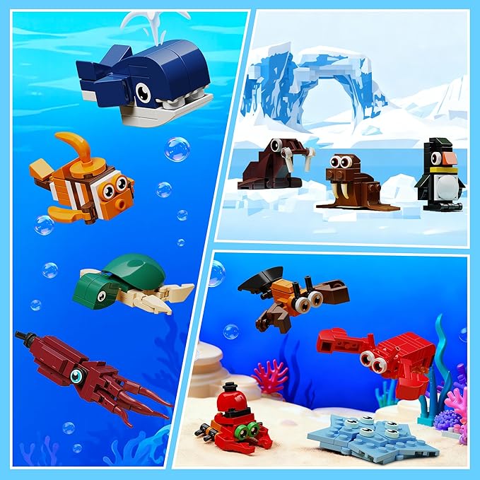 32 Pack Marine Animals Building Blocks - 846PCS Kids Party Favors Educational Toy Goodie Bag Stuffers Classroom Prizes Valentines Easter Birthday Gifts for Boys Girls 6-12