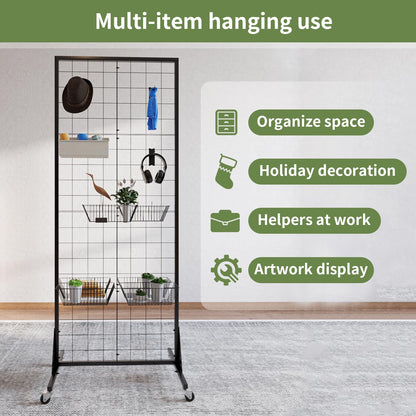 RCZSCBK 1-Pack Grid Wall Panels, 2' X 5.5' Ft Gridwall Panel Display Stand, Heavy Movable Floorstanding Detachable Gird Wall Panels,Suitable for Art Fairs(Lncludes 4-Pack Mesh Accessories)