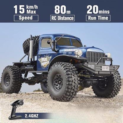 BEEZRC RocHobby 1/10 Scale Atlas RC Truck 4WD 2.4GHz RC Crawler RS RC Offroad Car Hobby Grade RC Remote Control car with Vehicle Transmitter for Adults(Blue)
