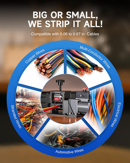 CREWORKS Automatic Wire Stripper Machine, 8 Channel Electric Wire Stripping Machine for 0.06 to 0.67 in. Copper Wires, Electric Cable Stripper Machine with 5 Blades and All-Copper Motor for Recycling