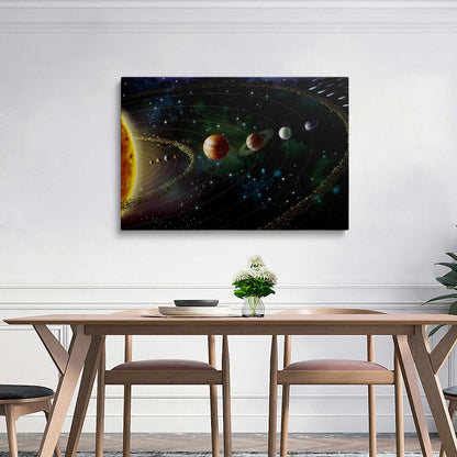 Framed Cool Space Theme Galaxy Astronomy Canvas Wall Art Universe Solar System Poster Planets Decor For Kids Living Room Bedroom Home Office Artwork Gift Ready To Hang(12x16 Inches)