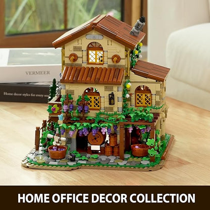 Winery Chateau House Building Set with Lights Vineyard Castle Construction Model Home Decor 1826 PCS Vine Estate Autumn Cabin Building Block Kit Birthday Gift for Adults Teens Boys Girls