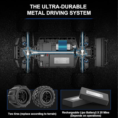 1/16 4X4 High-Speed 50+KM/H(Peak) RC Cars Monster Truck - 390 Motor Durable axle &amp Suspension RC Truck | 3000mAh Batteries | rc Cars Toys Easter Birthday for Teens Aged 14+
