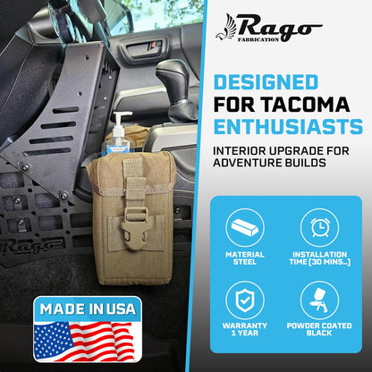 Rago Fabrication Center Console Molle Storage Panel Compatible with 3rd Gen Tacoma 2016-2023 - Pickup Interior Organizer, Modular Gear Mount System for Tablets & GPS