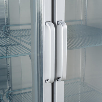 KoolMore Commercial Stainless-Steel Upright Freezer with Reach-In Self-Close Glass Doors, 6 Storage Shelves, Heavy-Duty Caster Wheels, Frost-Free Temperature Control - 47 Cu.Ft [Silver] (RIF-2D-GD)