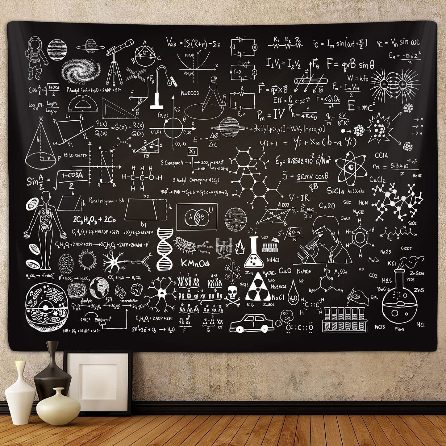 Extra Large Classroom Tapestry for Science Lab Backdrop Decorations, Math Science Theme Table Cloth Tapestries Wall Hanging for Bedroom Dorm Living Room School Decor 90X70" Education Poster Blanket