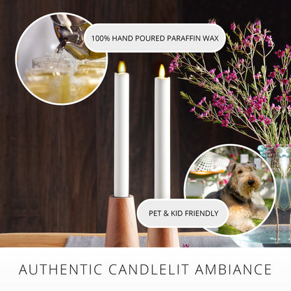 Luminara Set of 2 Moving Flame LED Taper (1x9.75), Flameless Candle, Melted Edge, Smooth Wax, Unscented (White)
