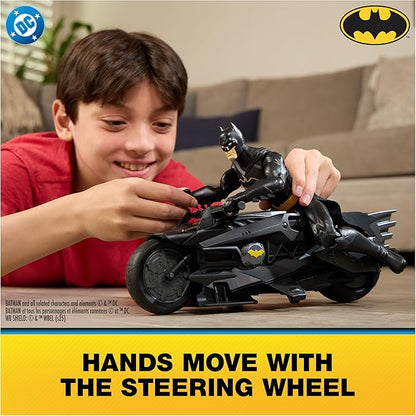 DC Comics Batman Stealth Remote Control Batcycle with 12 Batman Action Figure Super Hero Kids Toys for Boys and Girls Ages 4 &amp Up