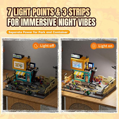 Skate Park Lighting Building Blocks Set - Street Fusion City Town Modular Playset Collection Display kit with Minifigures 1903 Pcs for Adults &amp Teens &amp Life Enthusiasts