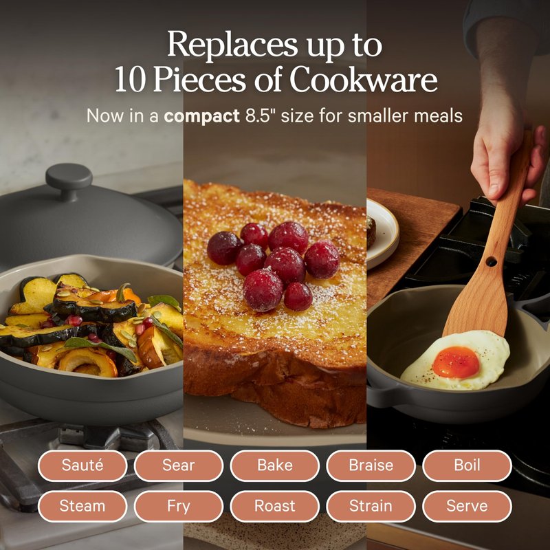 Our Place Mini Always Pan | 8.5" Ceramic Pan with Modular Lid & Beechwood Spatula | Patented 10-in-1 Nonstick, Non-Toxic Cookware Made Without PFAS | Induction & Oven-Safe up to 450°F | Char