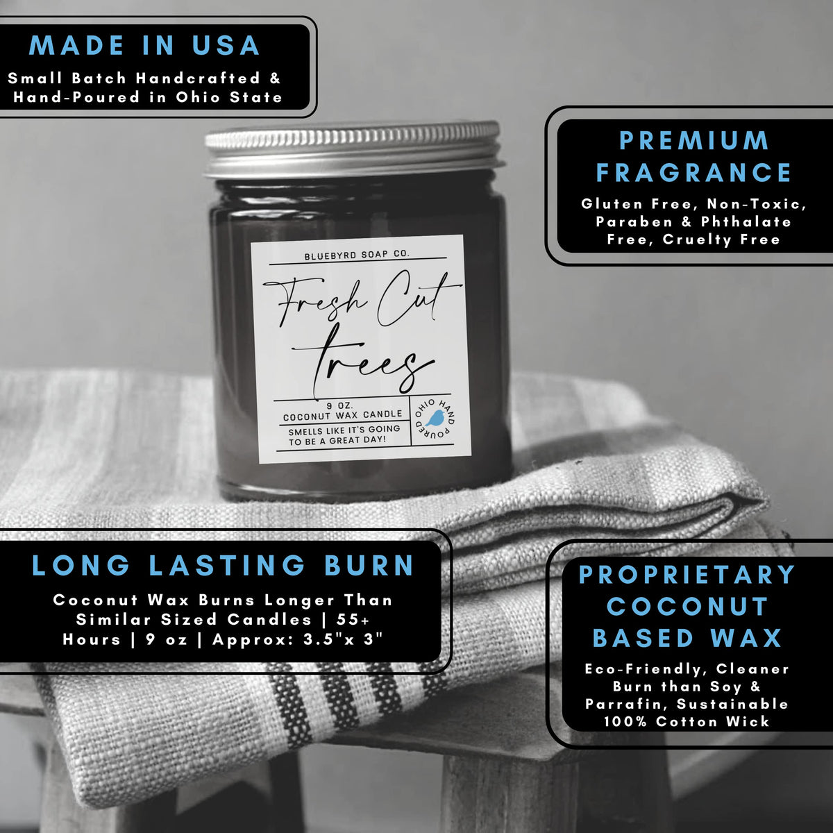 Bluebyrd Chocolate Marshmallow Candle Jar 9oz | Hot Cocoa Scented Candle | Healthy Coconut Wax Hot Chocolate Candle 55+ Hour Burn | USA Made (Hot Cocoa, 9oz)