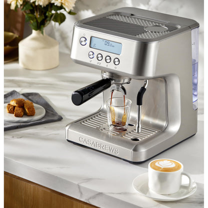 CASABREWS Ultra Espresso Machine with LCD Display, 20 Bar Espresso Maker with Powerful Milk Frother, Customizable Brewing Temperature, Barista-Level Latte and Cappuccino Machine for Home, Silver