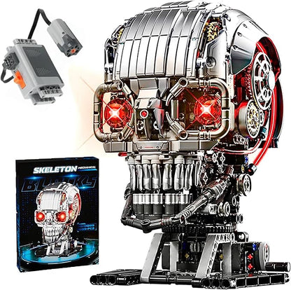 Fangool Mechanical Skeleton Head Building Blocks Set Scary Zombie Themed Skull Action Figure Toy Kit Horror Scene Decoration Kit Halloween Christmas or Birthday Gifts for Friends 1099 Pcs