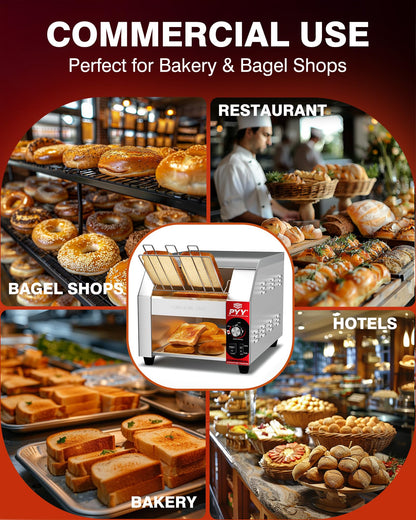 PYY Commercial Conveyor Toaster - 450slice/H Electric Industrial Belt Toasters Oven Heavy Duty Stainless Steel for Bun Bagel Bread Waffle Restaurant Buffet with ETL certification 1800W