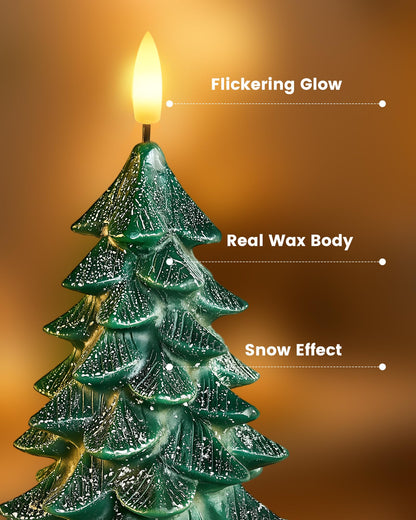 SURAIELEC Battery Operated Christmas Tree Candles, 6-Hour Timer Flameless Tree Candles, Real Wax Finish, Flickering LED Candle, 9'' Christmas Candlesticks for Window, Mantel, Dining Table, 2-Pack