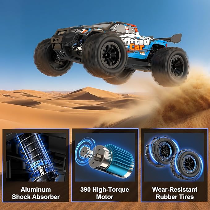 1/16 4X4 High-Speed 50+KM/H(Peak) RC Cars Monster Truck - 390 Motor Durable axle &amp Suspension RC Truck | 3000mAh Batteries | rc Cars Toys Easter Birthday for Teens Aged 14+