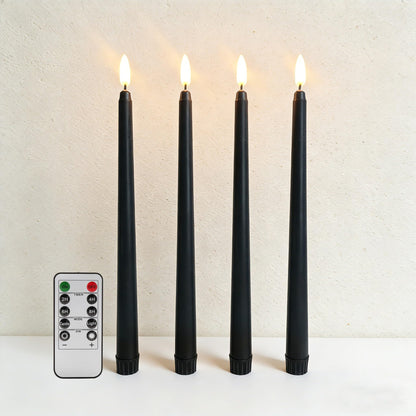 Ni-JASW Black Flameless Taper Candles with Remote, Flickering LED Candlesticks Battery Operated Set of 4
