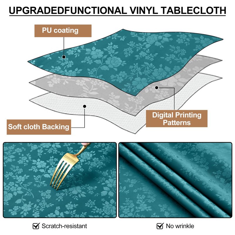 Smiry Round Table Cloth, Waterproof Heavy Duty Vinyl Tablecloths, Wipeable Washable Table Cover for Kitchen and Dining Room (Emerald Green, 60" Round)