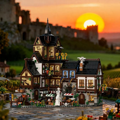 Medieval Town Center Building Set for Adult Architecture Viking Village Town Center Building Block House Collection Toy Creative Present for Adults and Teen(3867PCS)