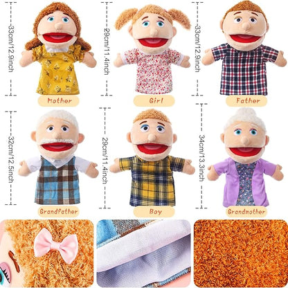 6 Pcs Family Hand Puppets 12 Inch Grandparents Mom &amp Dad Brother &amp Sister Plush Hand Puppet Toys Role-Play Toy Puppets for Kids Storytelling Imaginative Pretend Play Teaching Preschool(6 Fam