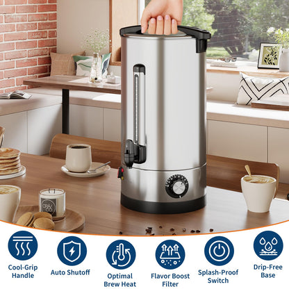 110 Cups Coffee Urn - 16 L/4.2 Gal Commercial Coffee Maker, Double Wall Stainless Steel Coffee Dispenser Hot Water Urn, Large Capacity Hot Coffee Dispenser for Meeting Wedding Catering