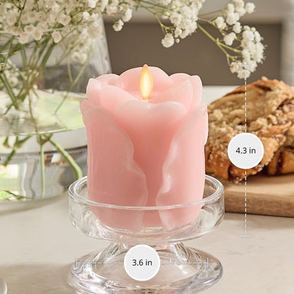 Luminara Crystal Rose Flameless Candle - 3.6" x 4.3" Rosebud Pillar - Real Flame Technology w/Flickering LED Light - Perfect for Mother's Day