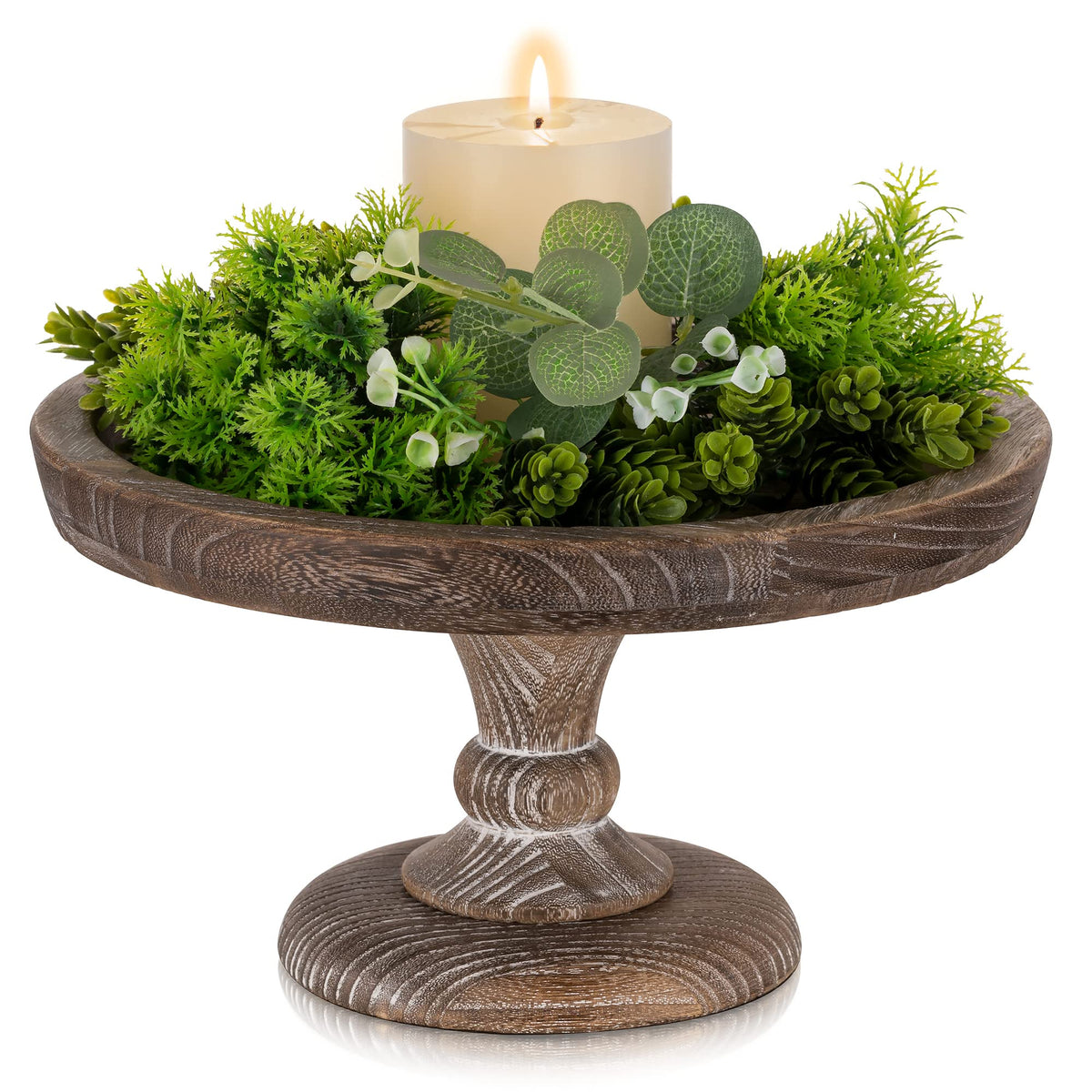 Hanobe Display Riser for Farmhouse Decor: Rustic Wooden Risers Round Decorative Pedestal Plate Stand Holder Tray for Candle, Cupcake, Plant