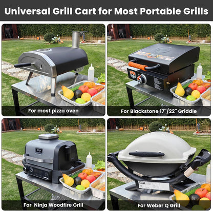 Hisencn Pizza Oven Table Cart for Ninja Woodfire, Blackstone, Cuisinart Pizza Oven, Outdoor Grill Cart, Stainless Steel Portable Grill Tables Grill Stand, Modular Table, Food Prep Carts with Hooks