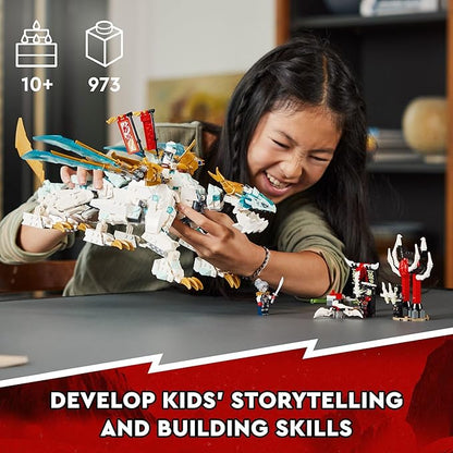 LEGO NINJAGO Zane’s Ice Dragon Creature 71786 2in1 Dragon Toy to Action Figure Warrior Model Building Kit Construction Set for Kids with 5 Minifigures