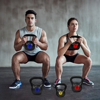 Fitvids Wide Grip 3-Piece Kettlebell Exercise Fitness Weight Set, Include 5 lbs, 10 lbs, 15 lbs and 20 lbs, Set of 3 or Set of 4