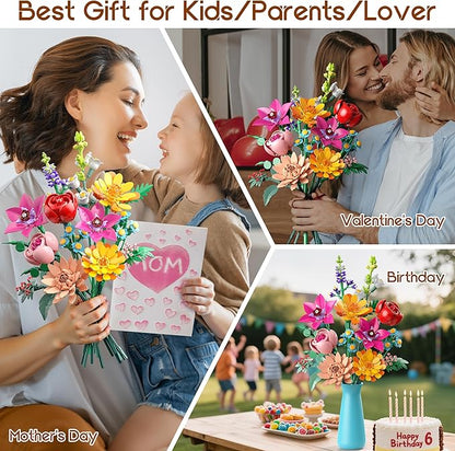 Flowers Bouquet Building Set 891 PCS Artificial Wildflower Botanical Collection Kit for Women Kids Girls Home Office Decor Gift for Mother's Day/Valentine's/Christmas