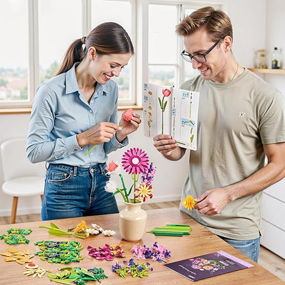 Flowers Bouquet Building Set Gift for Valentine's Day for Her Faker Flower Compatible with Lego Flowers Botanical Collection for Adults Women Girl Wife Home Office Shelf or Room Decor