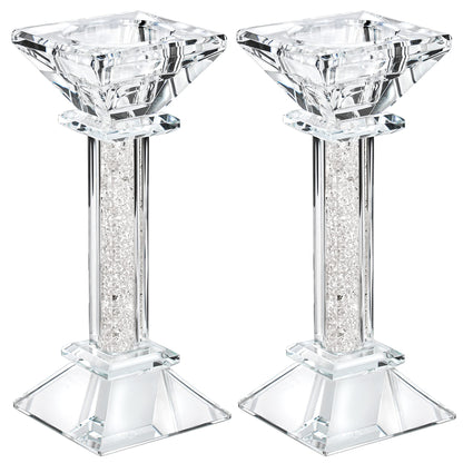 Crystal Candle Holders Set of 2-6.2" Tall Crystal Candlestick Holders - Ultra Elegant and Modern Centerpiece Home Decor