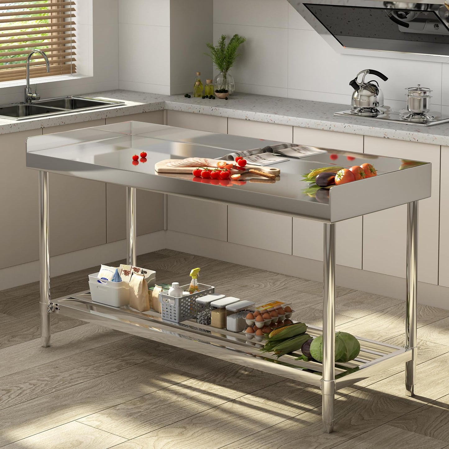 ActiveTrail Stainless Steel Work Table,24"X48" NSF Commercial Kitchen Prep Table with Backsplash & Adjustable Shelf,Heavy Duty Workstation for Restaurant, Home & Hotel