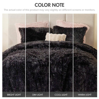Intelligent Design Malea Shaggy Comforter Set, Long Faux Fur Cozy Down Alternative, Modern Casual Ultra Soft All Season Fluffy Bedding with Matching Sham,Twin/Twin XL, Black 2 Piece