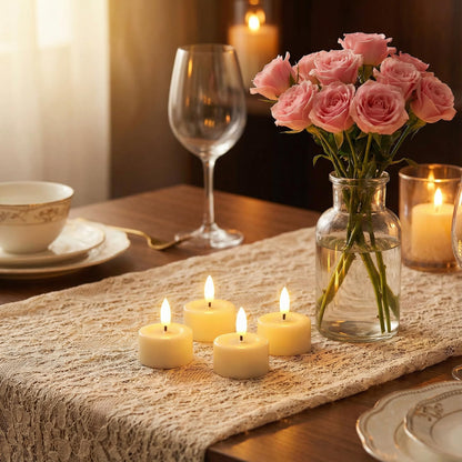 Eywamage Ivory Flameless Wax Tealights with Remote Batteries, Realistic Flickering LED Tea Votive Candles Set of 10