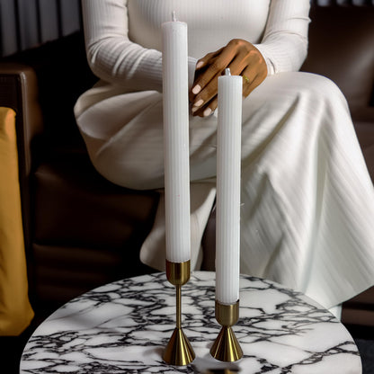 PAMELIFE 2 Pack | 10" Gold Premium Unscented Ribbed Wick Taper Candles, Tall Ribbon Wax Dinner Unscented Modern Home Décor Soy Wax Handmade 12 Hours candlesticks (White)
