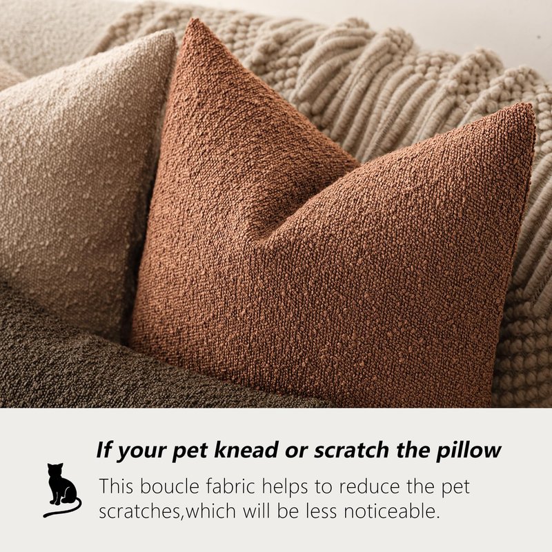 Foindtower Decorative Textured Boucle Throw Pillow Covers Accent Solid Lumbar Pillow Cases Soft Cozy Couch Cushion Case for Chair Sofa Bedroom Living Room Home Decor 12x20 Inch,1PC,Burnt Orange Hazel