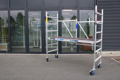 ASC Group A-Line Aluminum Scaffold Basic | Folding Tower with Hatch | 500 lbs Load Capacity | 3'2" Platform Height - 9'8" Working Height | Multipurpose Scaffolding