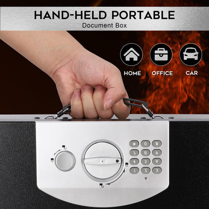 Dalmbox Portable Metal Safe Box with Digital Code Lock,Fire Resistant Storage for Documents, Fireproof Safe Box, Lock Box with Electronic Keypad, Car, Home, Office and Outside, Black XXL