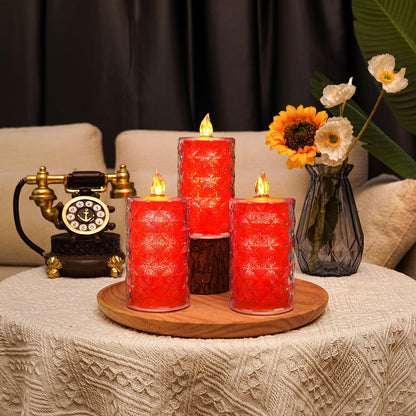 Homemory Battery Operated Candles with Remote, 2 Pcs Timer Flickering LED Fake Candles, Flameless Candle with Crystal Shell and Embedded Glitter for Wedding, Home & Christmas Decor, Red