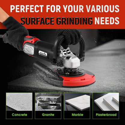 Antstone 7 Inch Concrete Grinder Set Concrete Surface Planer with Dust Extraction Shroud 1580W 3000RPM Angle Grinder Kit with Auxiliary Handles, Protective Guard, Diamond Grinding Wheel
