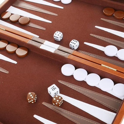 Backgammon Set - Classic Board Game with Premium Leather Case - Portable Travel Strategy Backgammon Game Set for Adults Kids (18inch Brown)
