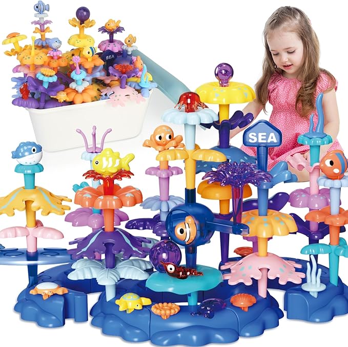 Coral Garden Flower Building Toys for for Toddlers 3-5 Year OldUpgrade DIY Building Blocks Toys for Ages 2-4 GirlsEducational STEM Christmas Birthday Gift for Kids(76PCS)