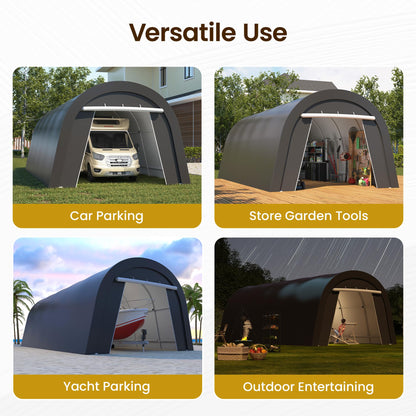 Wisteria Lane Heavy Duty Carport with 4 Cloth Bags, All-Weather Car Canopy with 2 Roll-up Doors, Portable Garage Storage Shelter Shed for Boat, Truck, or Garden Tools, 12' x 25'