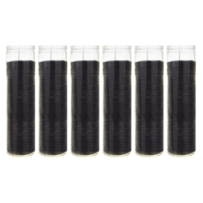 Mega Candles 6 pcs Unscented Black 7 Day Glass Container Devotional Prayer Candles, Premium Wax Candle 2 Inch x 8 Inch, Sanctuary, Vigils, Prayers, Blessings, Religious, Memorials, Remembrance